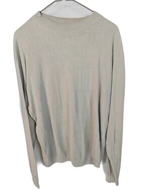 Bachrach Men's XXL 100% Silk Sweater Beige Textured Grid Long Sleeve Mock Neck